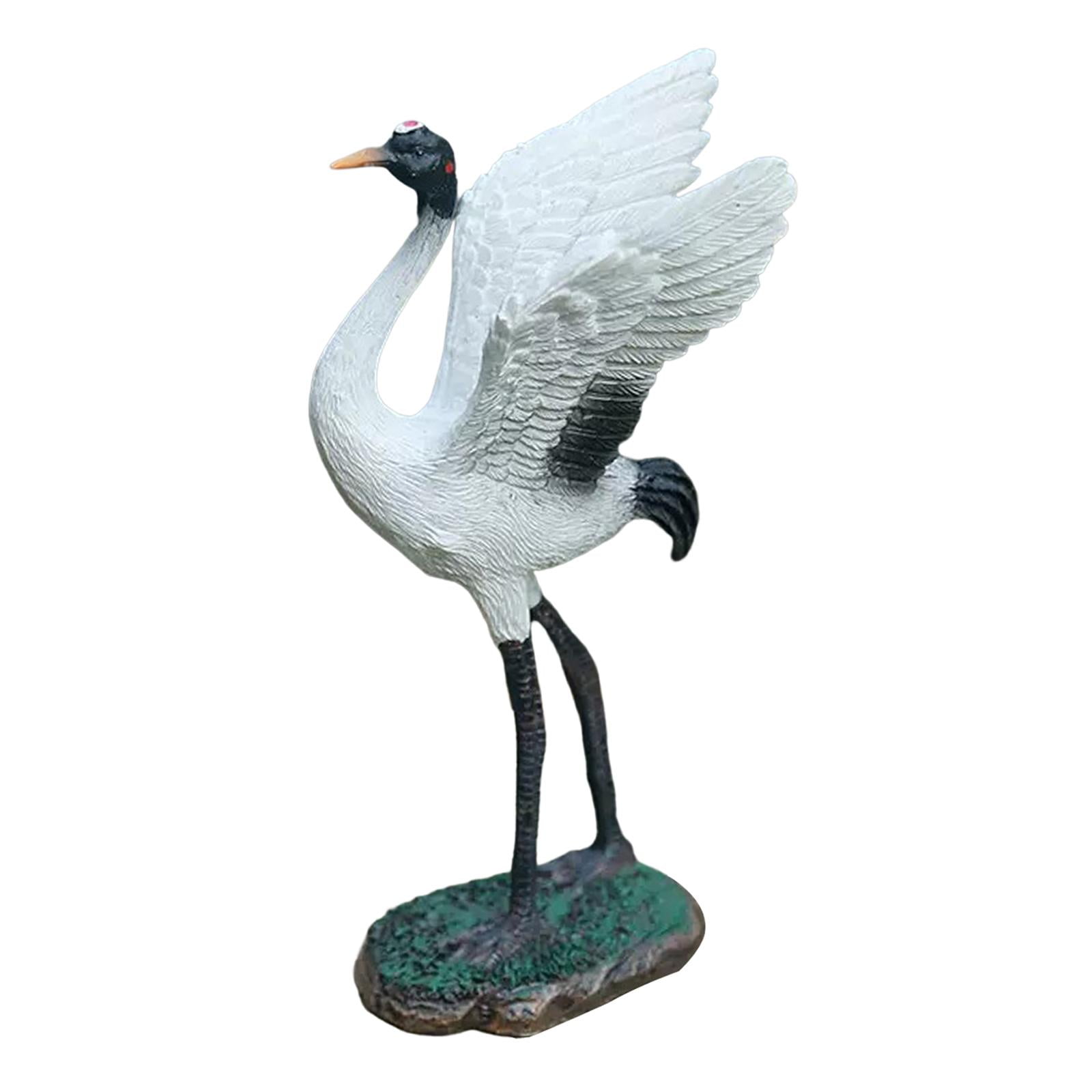 Outdoor Garden Statue Miniature Sculptures Crane Novelty Free Standing Bird Statues Decoy for Tabletop Lawn Home Swimming Pool Decoration 18cm