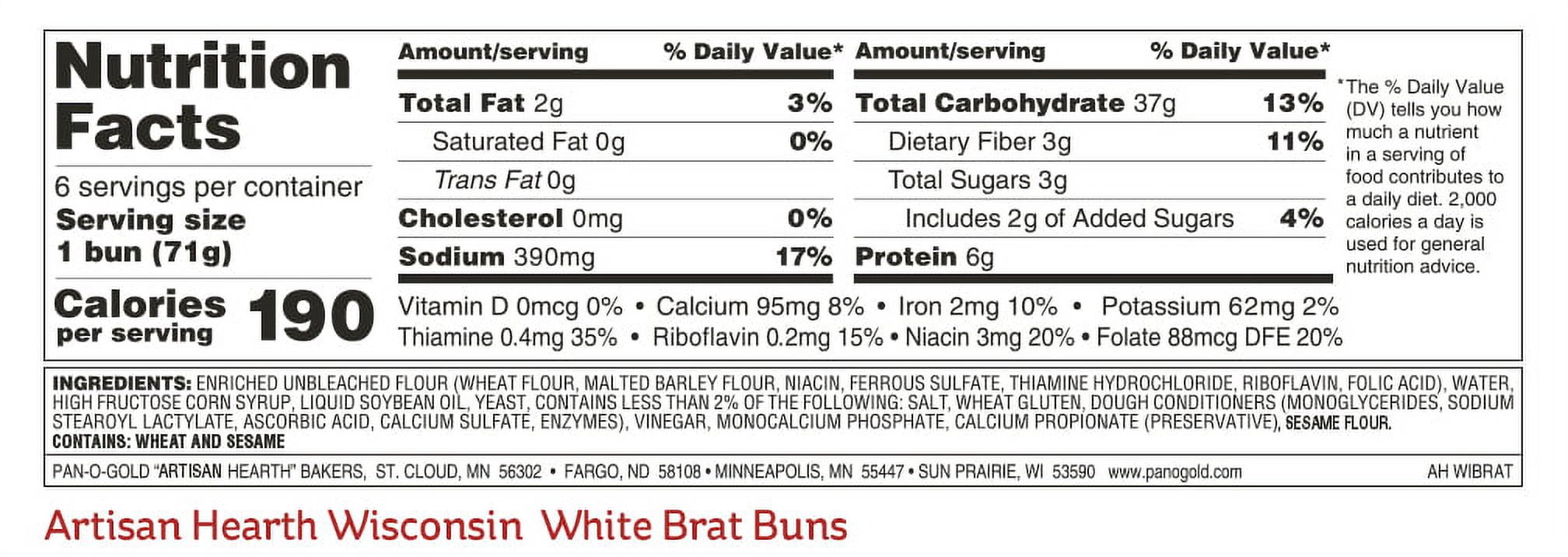 Artisan Hearth Brat White Buns 6 ea