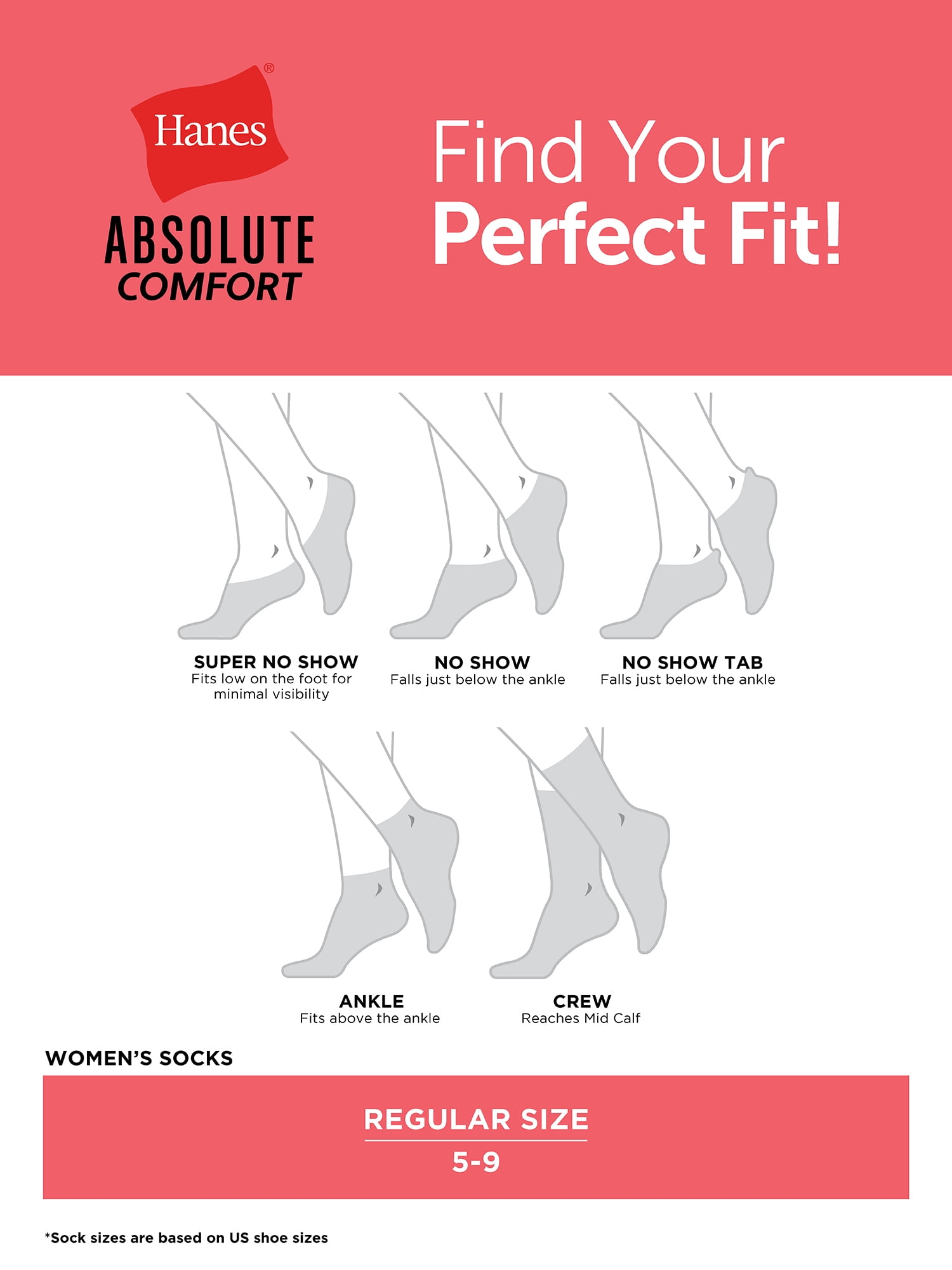 Hanes Women's Super No Show Socks with Gripper, Absolute Comfort, 4-Pack, Size 5-9