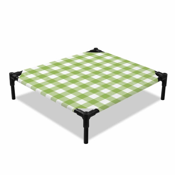 Pastoral Style Elevated Dog Bed, Light Green Lattice Cooling Breathable Outdoor Raised Dog Cot Bed with Metal Frame Non-Slip Feet for Small Dog 20x20in