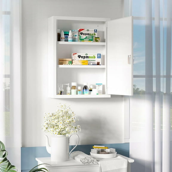 Kadyn 16" x 21" Bath Cabinet with 3 Tier Steel, Bathroom Wall Cabinet with 2 Keys and Shelves for Bathroom, White