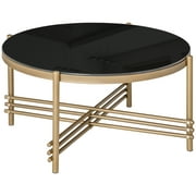 HOMCOM Table basse ronde avec plateau en verre trempé et pieds en métal doré, table d'appoint pour le salon