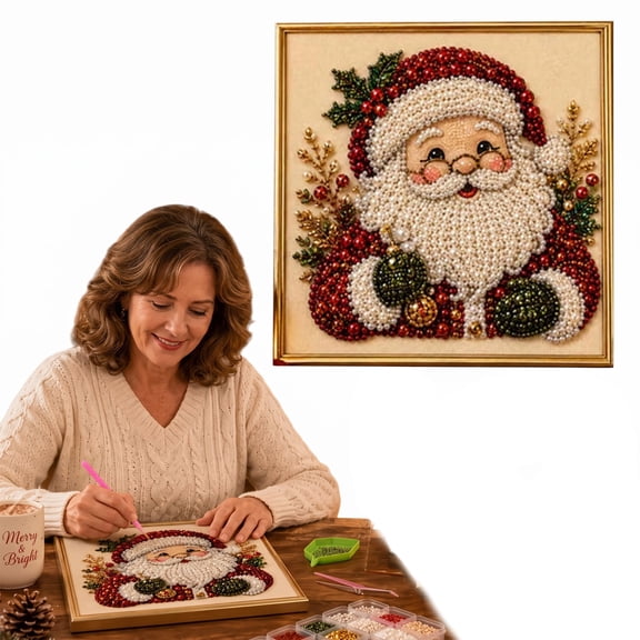 Christmas Diamond Art, DIY Christmas Pearl Diamond Painting Art Kit with Frame, Christmas Pearl Diamond Art for Home Wall Decor