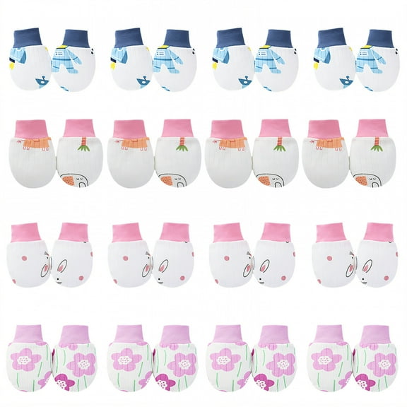 TELOLY 16 Pairs Baby Mittens,Cotton Newborn Mittens No Scratch,Newborn Mittens for 0-1 Years