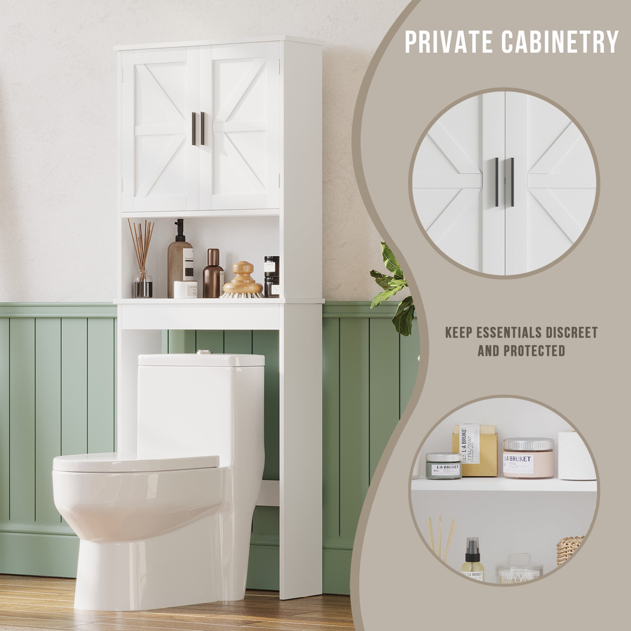 Noble House Over The Toilet Storage Cabinet with Adjustable Shelf, Bathroom Space Saver with Double Doors, White