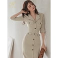 thumbnail image 3 of H Han Queen-vestido elegante de encaje para mujer, ropa ajustada de un solo pecho, para fiesta y trabajo, primavera y otoño, 3 of 5