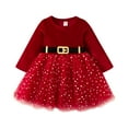 thumbnail image 2 of NAISIBABY Girls Christmas Dress, Long Sleeve Plush Sequined Mesh Holiday Party Princess Dress Red 12-18Months, 2 of 7