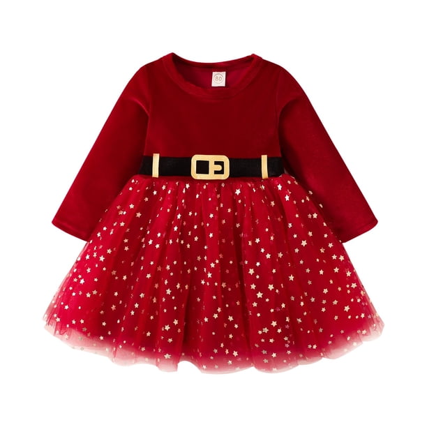 Odeerbi Niñas Navidad Terciopelo Vestido Lentejuelas Brillante Tul Vestidos Primavera Otoño Manga Larga Vestido de Algodón Niños Malla Vestido Patchwork