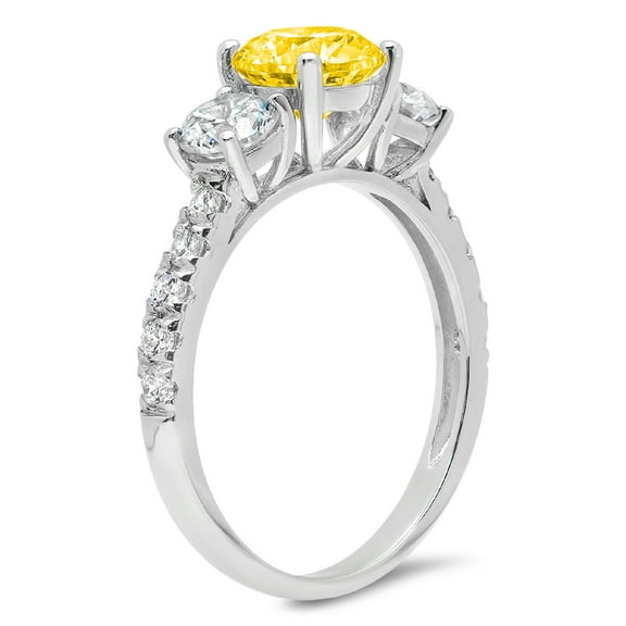 1.97 ct Round Cut Simulated Yellow Diamond Three-Stone Engagement Ring for Women in 18K White Gold