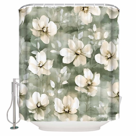 Small Stall Shower Curtain 36x72 Inch Narrow Half Size Sage Green Spring Floral Bath Curtains Bathroom Decor Watercolor Summer Flower Waterproof Fabric Shower Curtain Set with Hooks 36 Inch