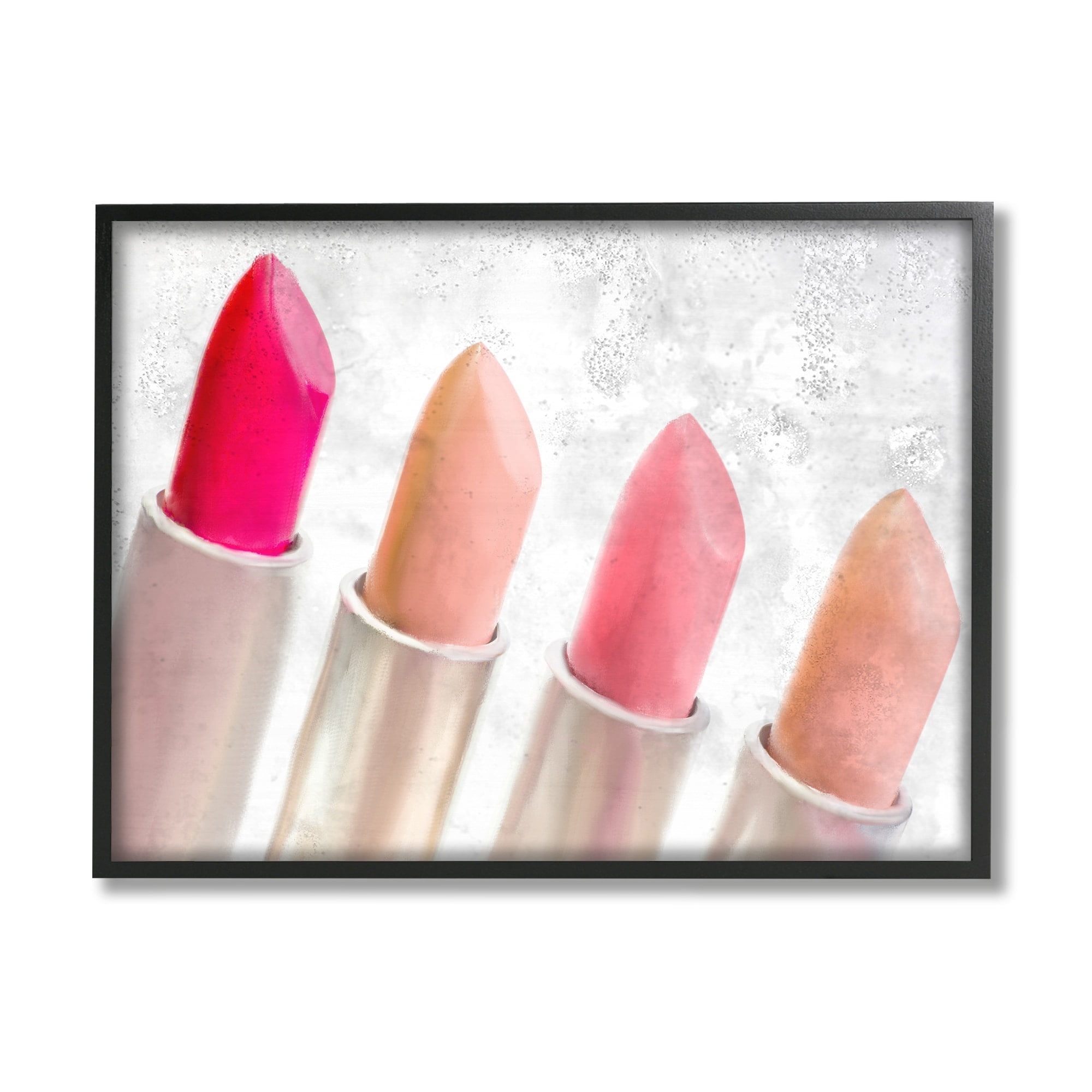 Stupell Industries Stylish Lipstick Assortment Dazzling Glam Makeup Graphic Art Black Framed Art Print Wall Art, Design by Kim Allen