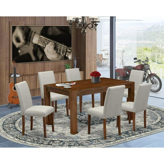 East West Furniture Celina 7-Piece Wooden Dining Set in Natural Walnut/Gray
