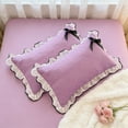 thumbnail image 5 of 2pc Pillow Shams with Ruffles Shabby Chic Pillowcases,Lace Ruffles Bedding Pillow Covers Cotton Pillow Cases,Made From Skines-friendly Brushed Fabric Decorated with Lace Bows for Bedroom Bedding, 5 of 9