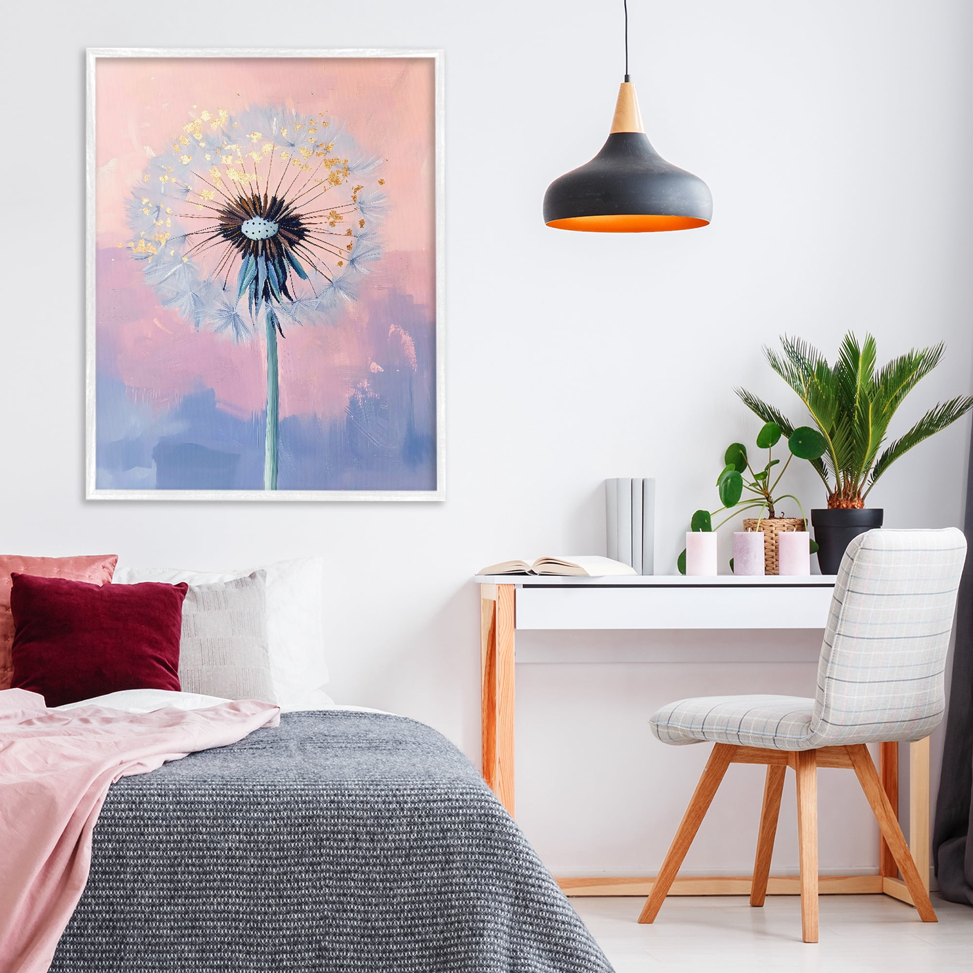 Stupell Industries Pastel Dandelion with Gold Seeds White Framed Giclee Art, design by The Prints Vibe