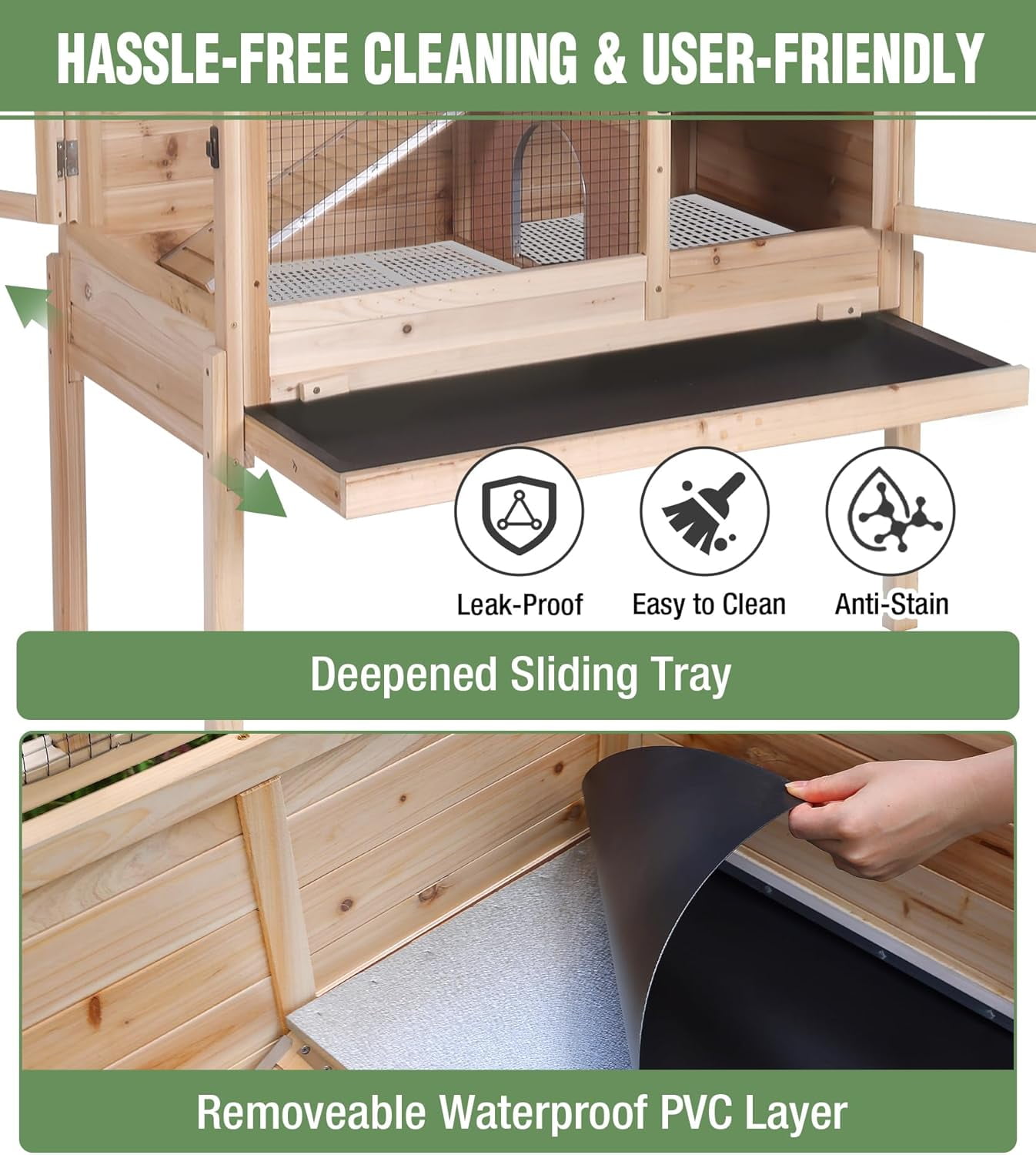 Aivituvin Guinea Pig Cage Indoor Rabbit Hutch with Chew-Proof Edges - Natural Wood