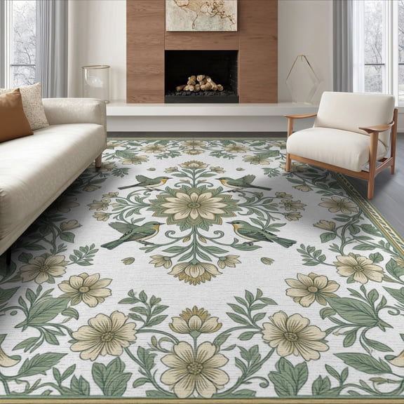 ODIKA 8'x10' Washable Area Rug Long Perched Sage Symmetrical Bathroom Extra Bathmat Bathroon for King Size Bedroom Under Bed, Master Suite, Non-Shedding, Easy Care