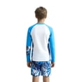 thumbnail image 5 of Boys Long Sleeve Swim Shirt and Trunks UPF 50 Sun Rash Guard Swimwear for Kids Beach Pool Hawaiian Print Crew Neck Split Swimsuit Sky Blue 11 Years-12 Years, 5 of 6