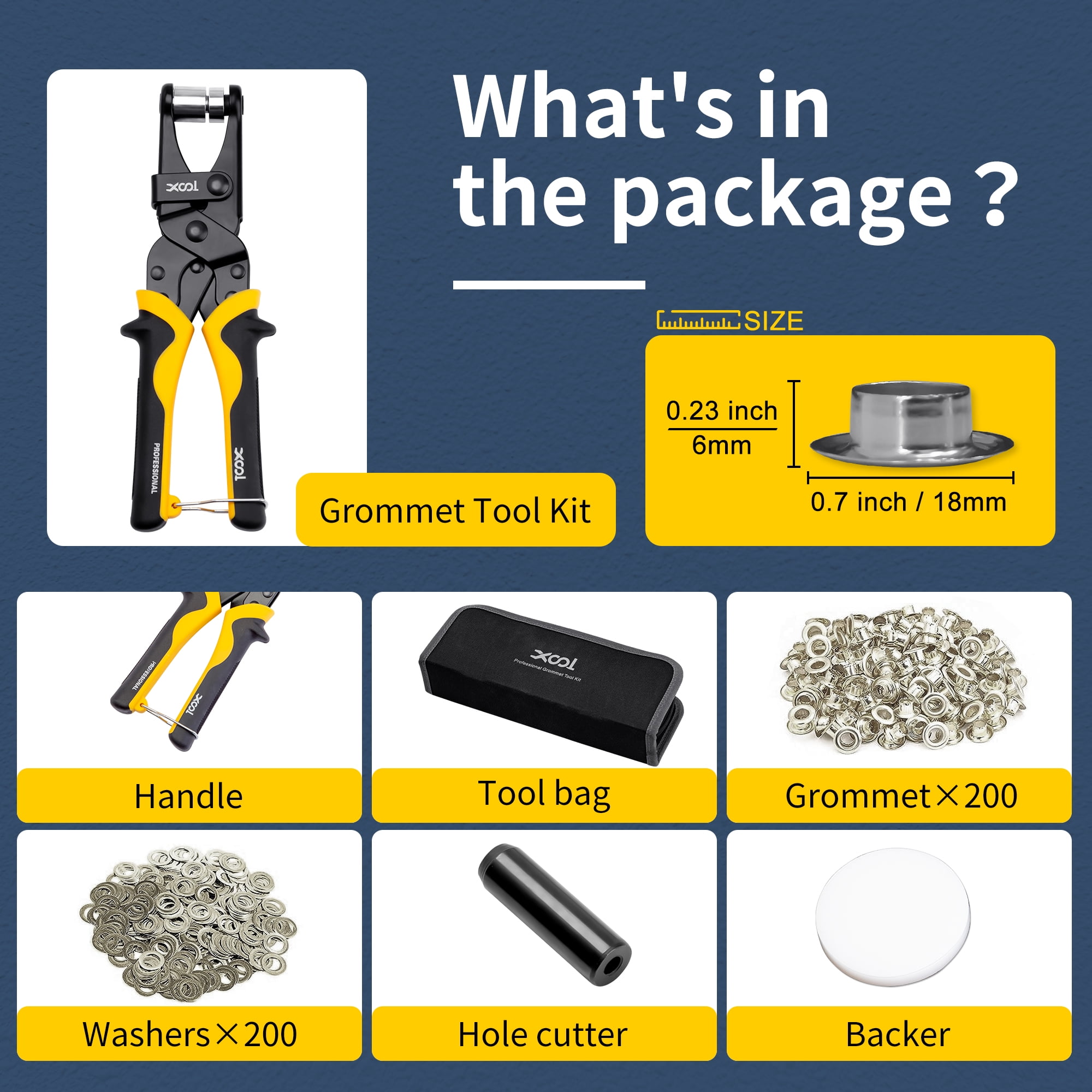 XOOL Grommet Tool Kit with Leather Hole Punch Pliers, Grommet Kit with 200PCS Grommets of 3/8 inch 10mm, Eyelet Kit, Banner Maker for Fabric Canvas