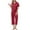 Wine, variant on Gfyviroh Womens 2 Piece Pajamas Sets Solid Silk Satin Loungewear Outfits Button Turn-down Collar Short Sleeve Tops and Capri Pants Sets