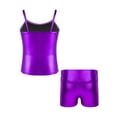 thumbnail image 2 of TiaoBug Kids Girls Yoga Workout Outfit Shiny Metallic Camisole Top with Shorts Gymnastic Dance Costume Purple 14, 2 of 5