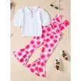 thumbnail image 2 of Wassery 2pcs Toddler Girls Long Overalls Set Short Puff Sleeve T Shirt Tops + Floral Print Suspender Flare Pants 3T 4T 5T 6T 7T Kids Casual Summer Outfits, 2 of 9