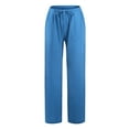thumbnail image 5 of Miluxas Plus Size Pants Clearance Women Solid Cotton Linen Drawstring Elastic Waist Long Wide Leg Pants, 5 of 6