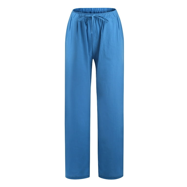 Women Plus Size Cotton Linen Wide Leg Pants Casual Loose Fit