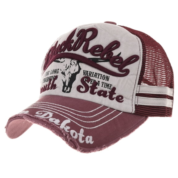 WITHMOONS Vintage Baseball Cap Meshed Distressed Trucker Hat KR1252 (Red)
