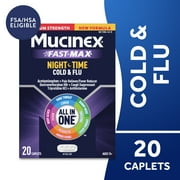 Mucinex Nightshift Cold and Flu Medicine, Fever Reducer, OTC Nighttime Cough Relief, 20 Caplets