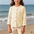 thumbnail image 6 of akafmk Cardigan for Girls Lightweight Ribbed Knit Cardigans Crew Neck Button Front Solid Color Casual Fall Outfits, Size 11-12 Years, 6 of 8