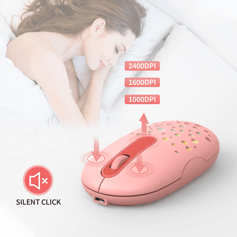 LED Wireless Mouse,Color Changing Mouse with Honeycomb Shell,Rechargeable  Slim Cordless Mice,Silent Click and USB Receiver for Laptop Computer Deep  Pink 