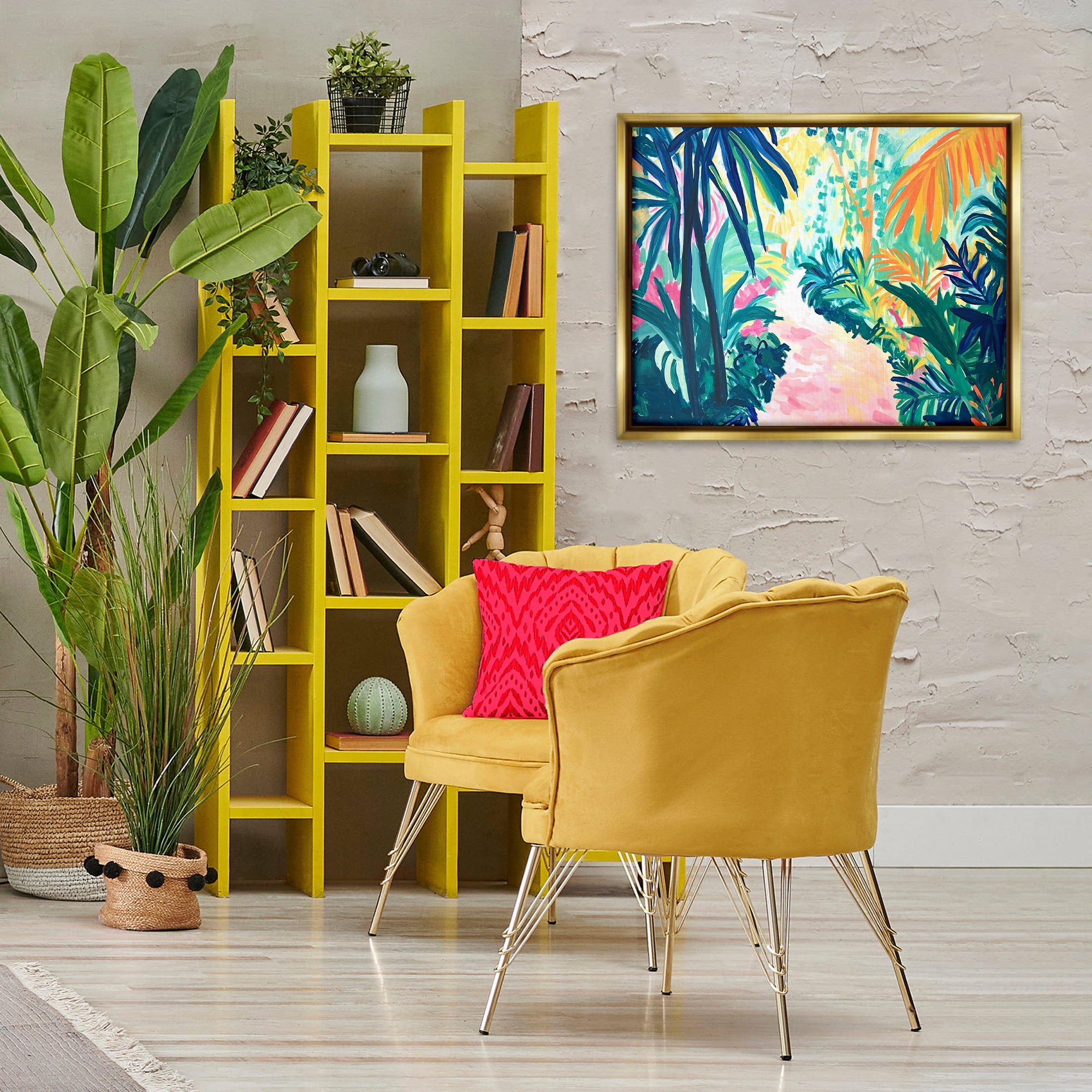 Stupell Industries Garden Of Bright Color Botanical & Floral Painting Gold Floater Framed Canvas Art Print Wall Art, 31 x 25