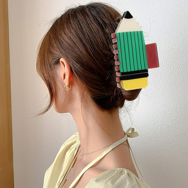 Pinzas para el pelo con forma de lápiz, graciosas pinzas para el pelo para maestras para mujeres y niñas, pinzas para el pelo para el regreso a clases para cabello fino, pinzas para el pelo con forma