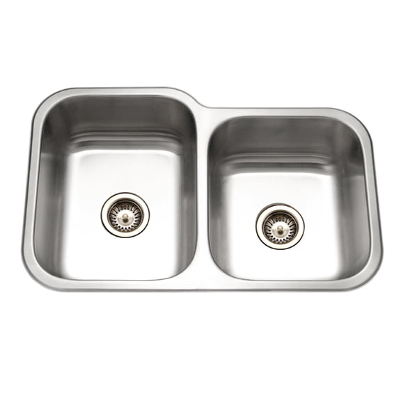 Houzer Elite 32 inch Stainless Steel Undermount 60/40 Double Small Right Bowl Kitchen Sink with Strainer - EC-3208SR-1