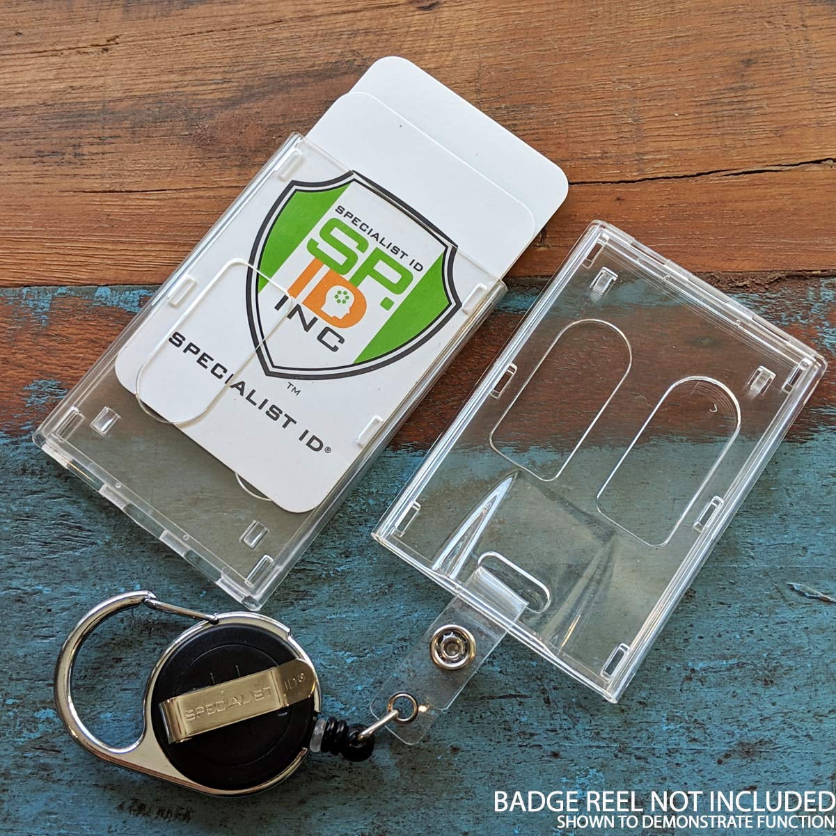 Bulk 25 Pack - Heavy Duty Crystal Clear Badge Holders (Hold Two Cards) - Vertical Dual Sided Card Cases - Polycarbonate Rigid/Hard Plastic with Secure Top Load by Specialist ID