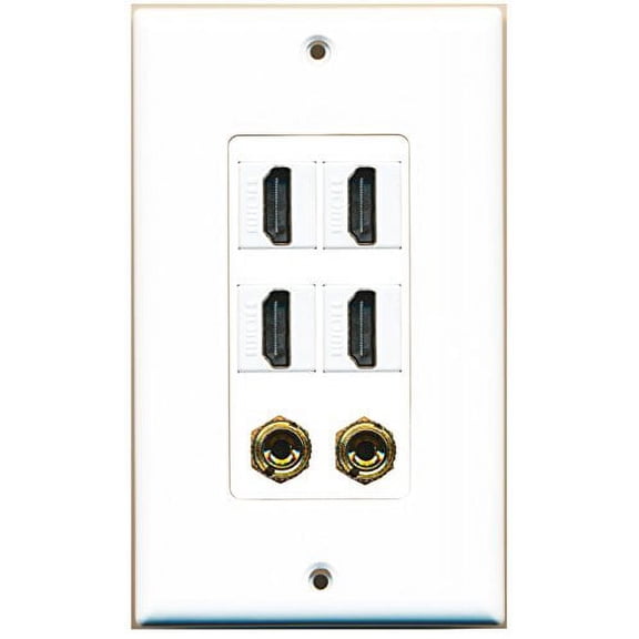 RiteAV - 4 Port HDMI 2 Port Banana Wall Plate White