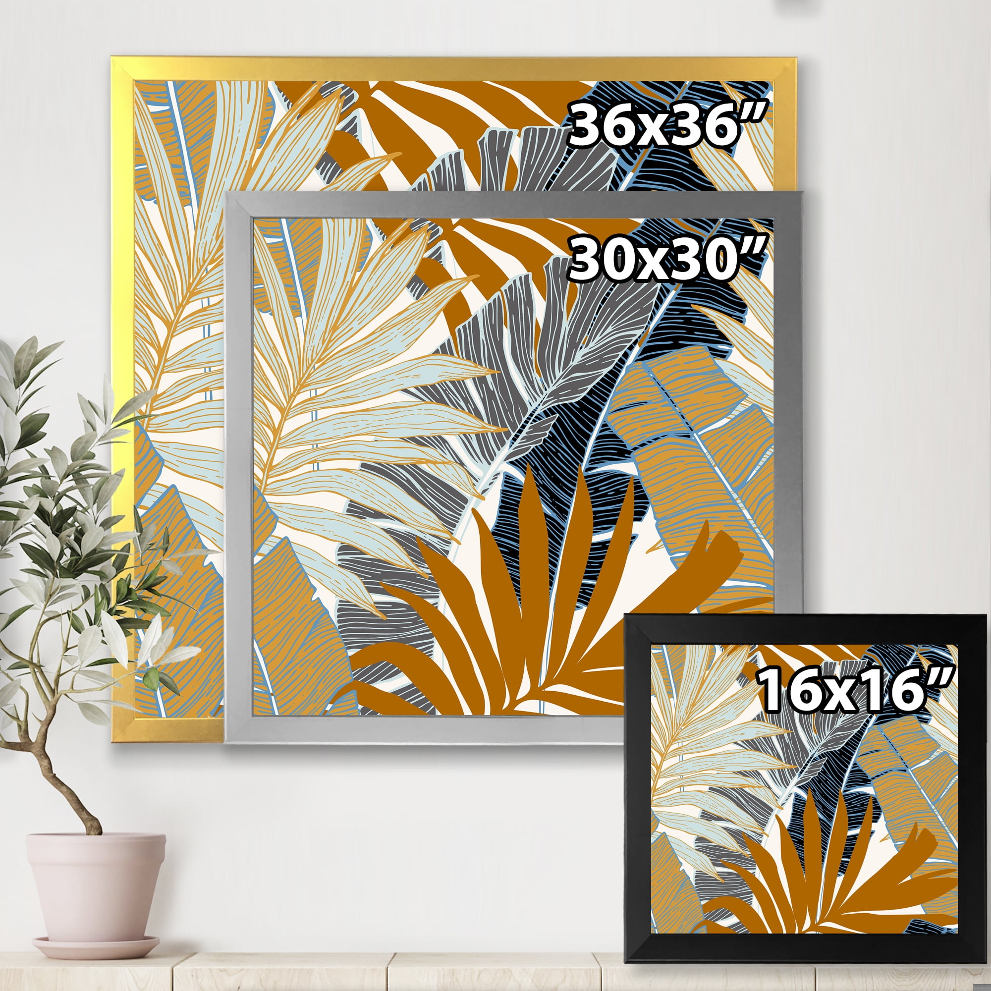Designart 'Abstract Tropical Summer Banana Leaves and Palm Tree' Modern Framed Art Print
