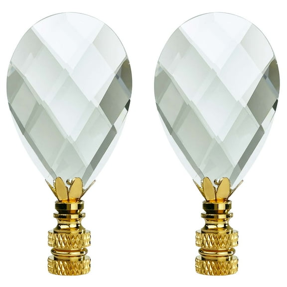 Royal Designs, Inc. Large Diamond Swiss Cut Clear K9 Crystal 1.13 Inch Lamp Finial for Lamp Shade, CCF-2006L-PB-2, Polished Brass, Pack of 2