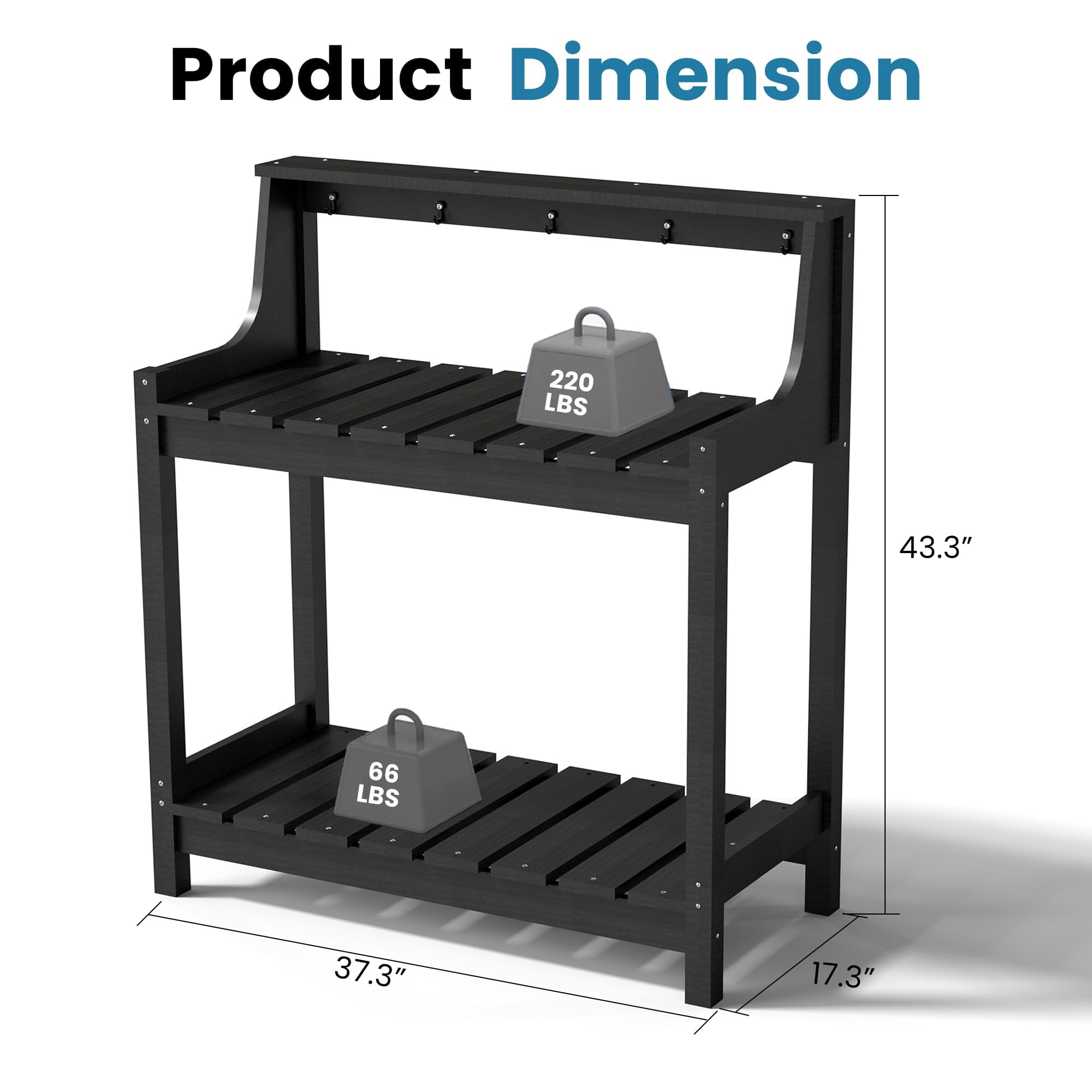 Potting Benches for Outside, HDPE Garden Potting Table All Weather, Outdoor Potting Table with Storage for Patio, Backyard, Garden, Black
