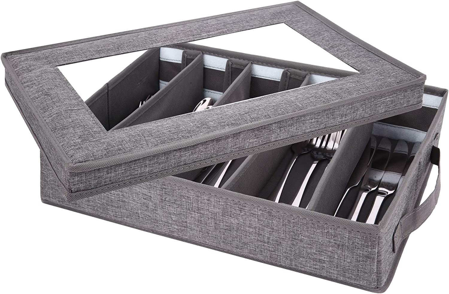 Silverware Storage Box Chest, Flatware Storage Case, Utensil Holder with Removable Lid and