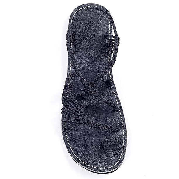 Sandalias planas cómodas Ndcxsfigh trenzadas con tiras bohemias de cuerda para mujer
