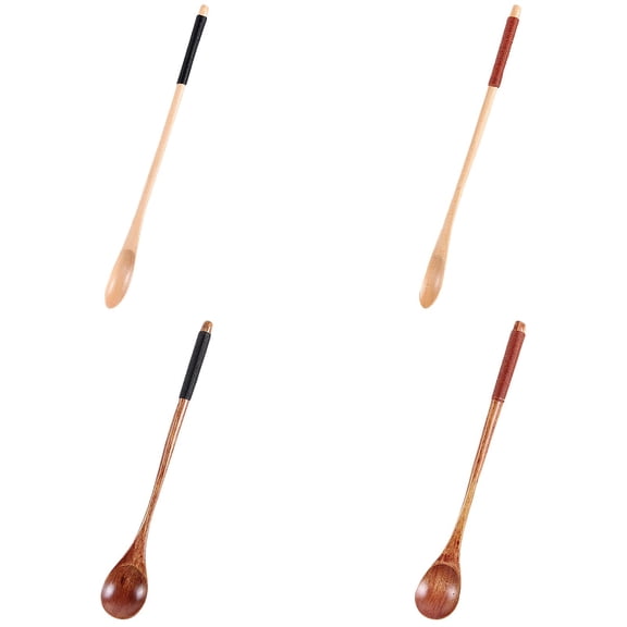 Tableware,Japanese Style Long Handle Wooden Spoon, 20cm Natural Wood Stirring Spoon for Coffee, Tea, Sugar, Honey, Stir Stick, Eco-Friendly Kitchen Utensil, Minimalist Design(4PC)