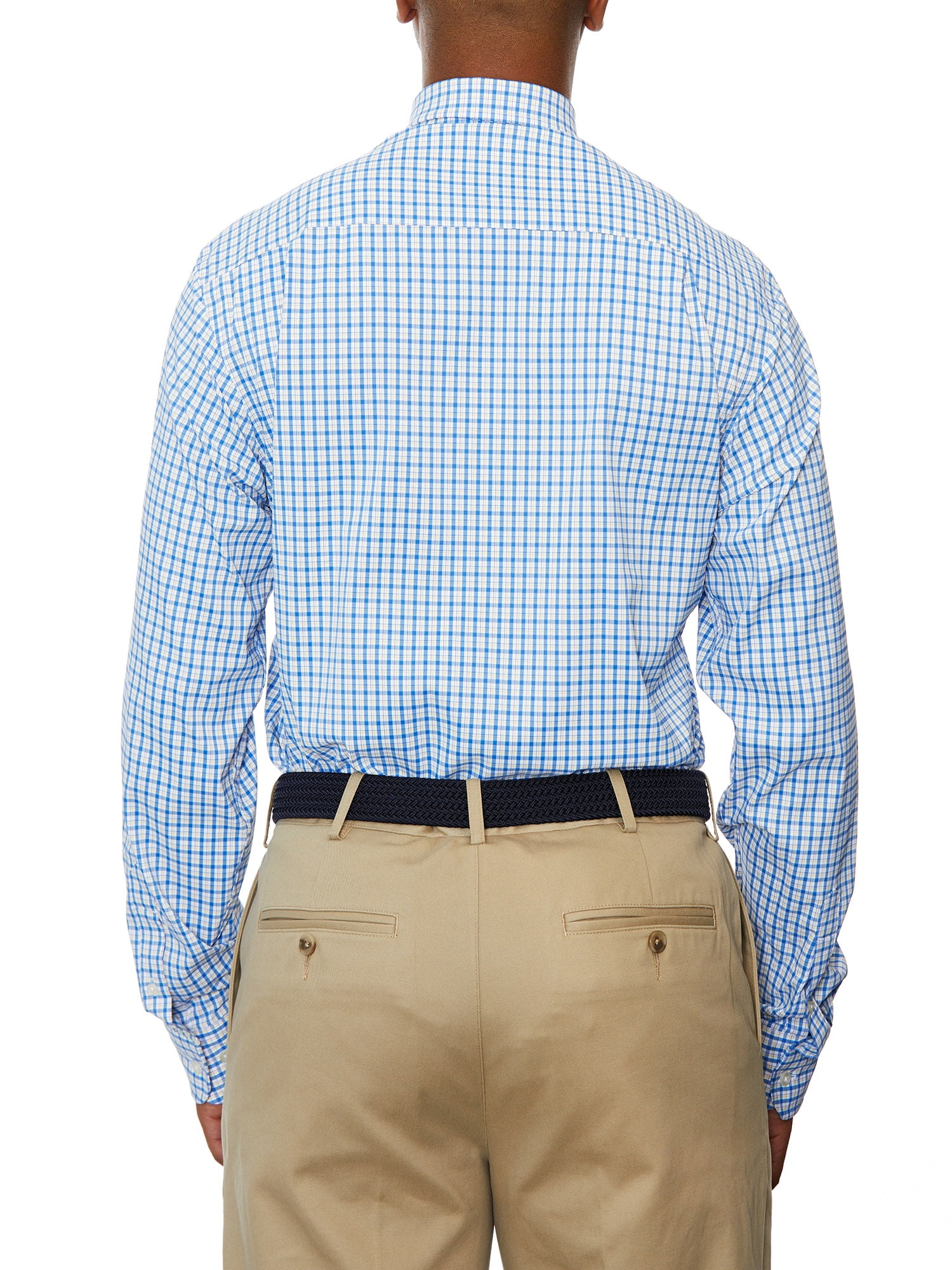 Lands' End Mens Regular-Fit Blue Check Dress Shirt