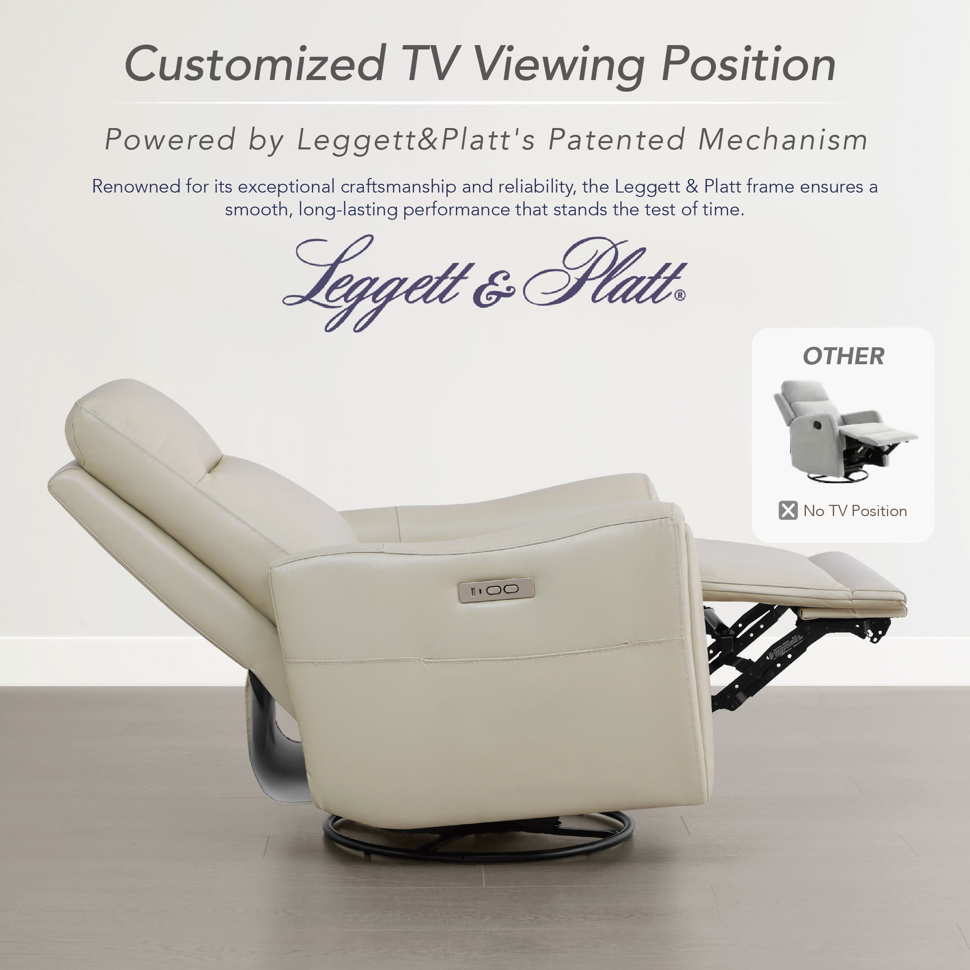 Spruce & Spring Genuine Leather Power Swivel Glider Recliner for Nursery, Light Grey