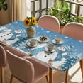 thumbnail image 3 of Blue Christmas Table Cloths for 4 Foot Rectangle Tables, Snowman Xmas Tree Snowflake Elk Winter Patio Waterproof Elastic Fitted Tablecloths, Washable Rectangular Table Cover for Camping, 3 of 8