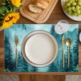 thumbnail image 4 of Teal Mountain Placemats Set of 8, Misty Forest Nature Woodland Pine Tree Landscape Placemats for Dining Table, Place Mats for Kitchen Tabletop, Waterproof Wipeable Dining Table Mats Set, 4 of 9