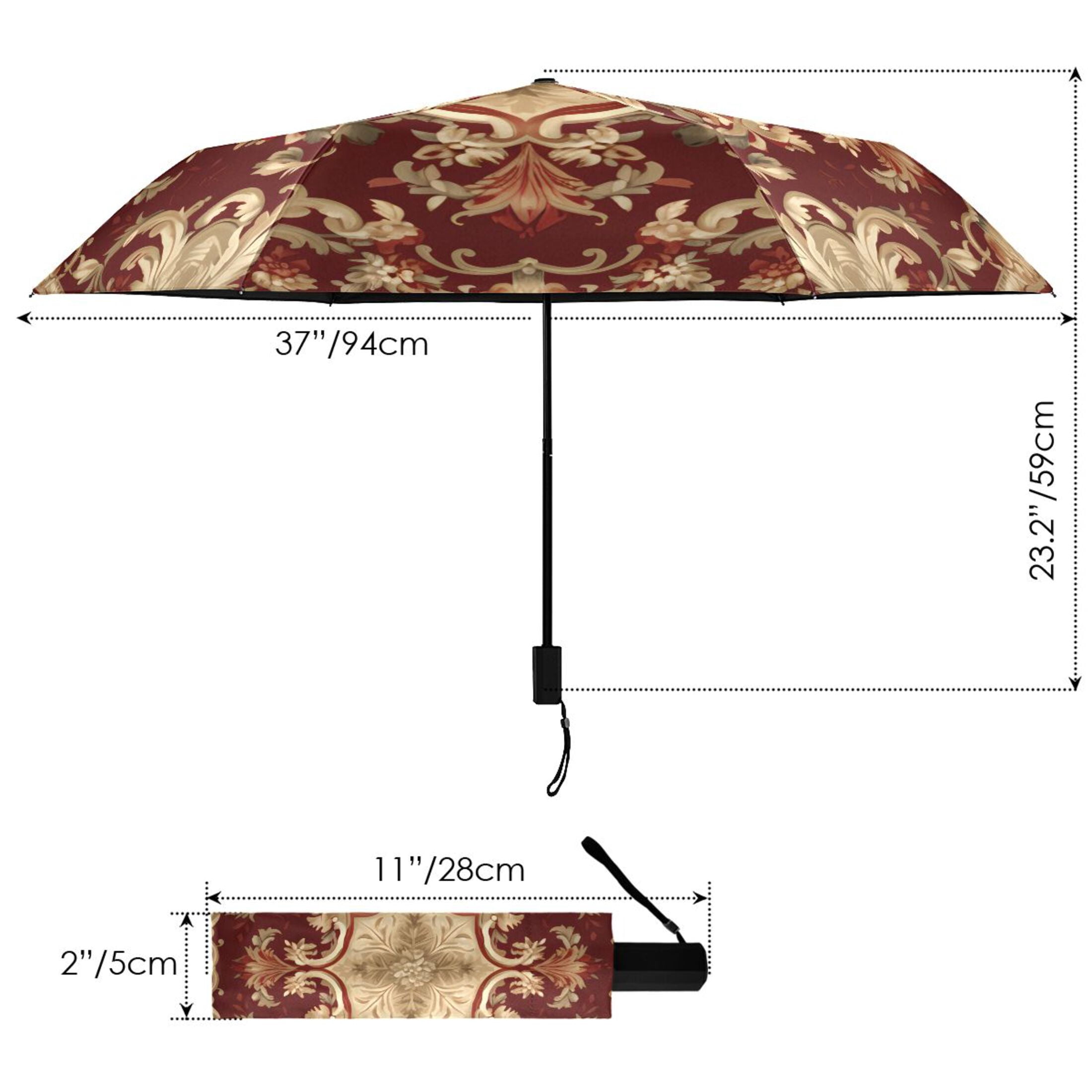 Red Bohemian Mandala Compact Sun Umbrella Windproof Travel Umbrellas for Rain Strong Portable UV Protection