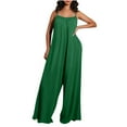 thumbnail image 2 of Usmixi Jumpsuits for Women Dressy Casual Solid High Waist Loose Wide Leg Spaghetti Strap Jumpsuits Overalls Summer Square Neck Sleeveless Plain Long Formal Rompers Green s, 2 of 6