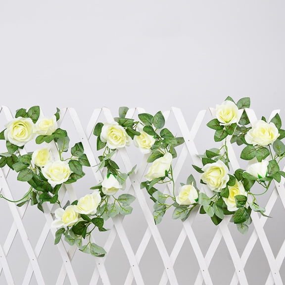 LOLIPPYY 2.2m Artificial Rose Garland String with 16 Rattan Vines for Wedding, Valentine's Day, Home, Party, Balcony, Table Decoration Ivory