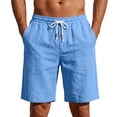 thumbnail image 3 of Domuza Linen Shorts for Men Casual Elastic Waist Drawstring Summer Beach Loose Fit Bermuda Shorts with Pockets Light Blue M, 3 of 4